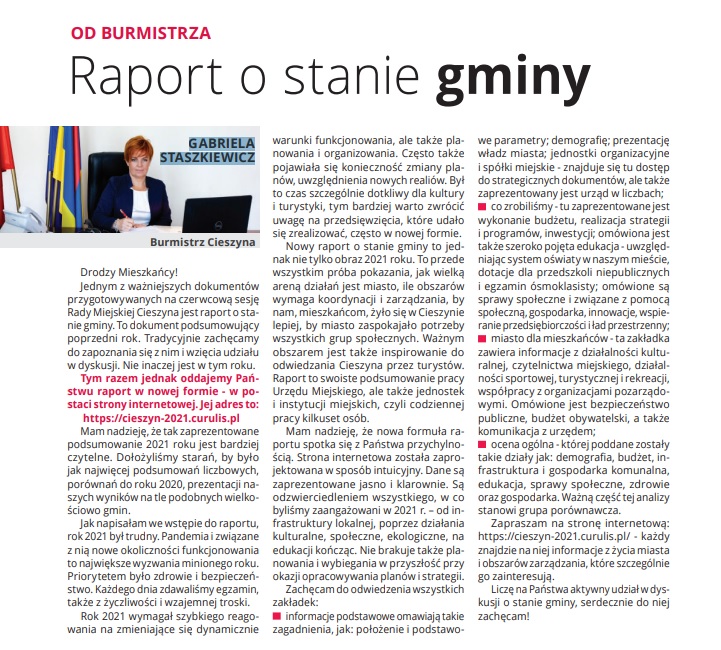 Od burmistrza: Raport o stanie gminy - str. 2 Wiadomości Ratuszowych